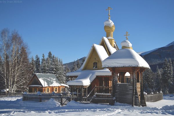 The church amid the snowy taiga