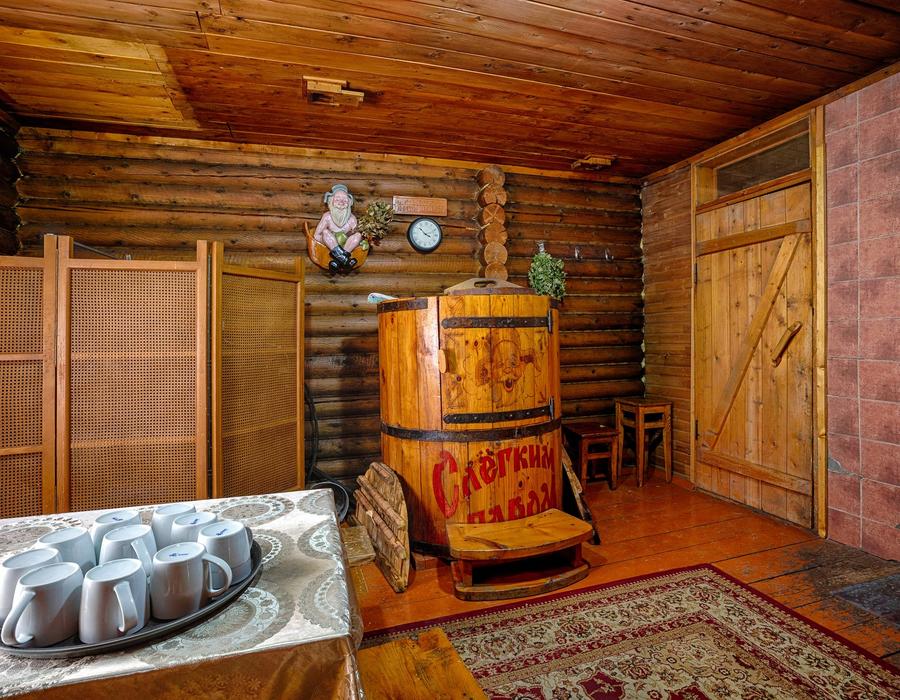 Cedar herbal steam barrel in the banya complex
